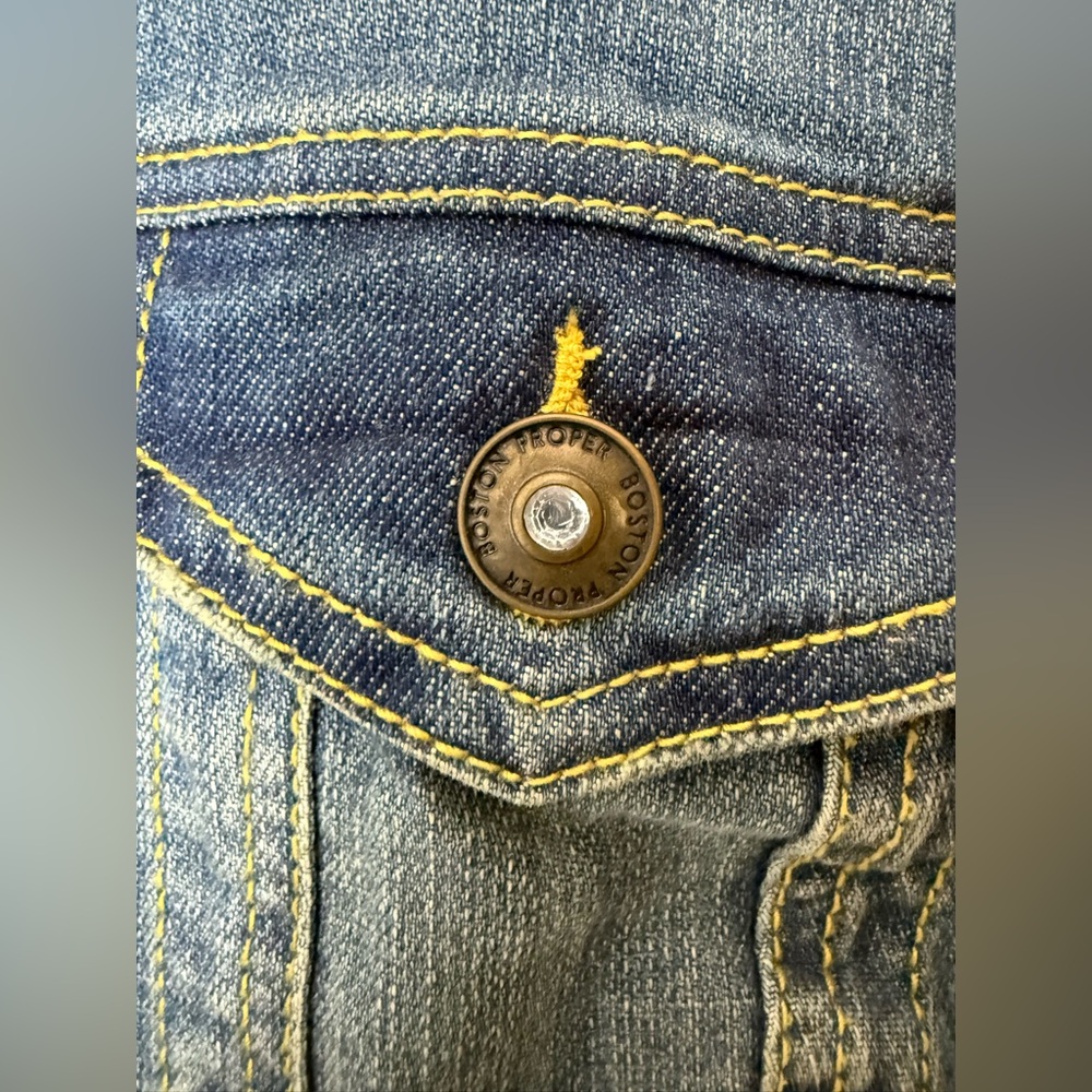 Boston proper Blue sleeveless button up denim trucker vest. S - Picture 3 of 6